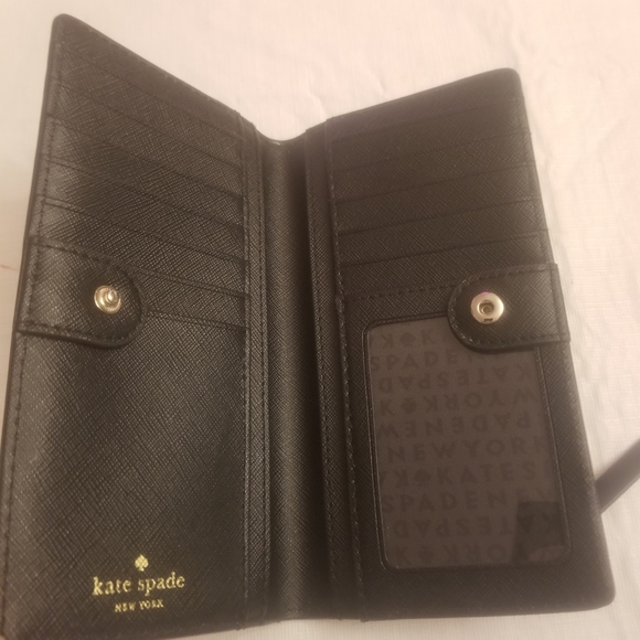 Kate Spade Stacy Laurel Way Crosshatch Leather Wallet Soft Porcelain And Black - Picture 5 of 7